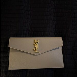 Yves Saint Laurent Gold Logo Cream Clutch
